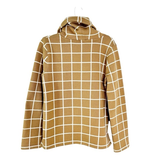 J. Crew Windowpane Fleece Lined Funnelneck Pullover Sweater Camel Tan Size M - Picture 6 of 11